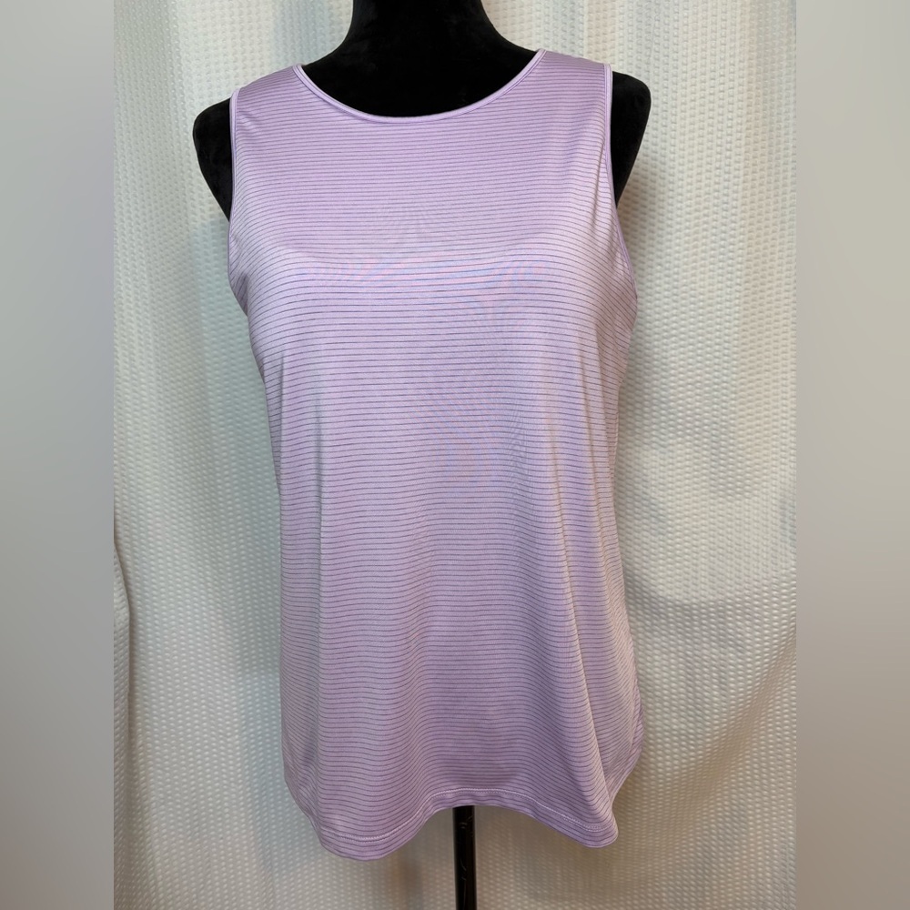 Skechers lilac purple striped athletic sleeveless tank top built-in shelf bra L